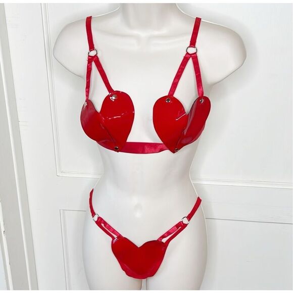 Widow Other - Dolls Kill Widow Zealous Vixen Heart Lingerie Set Red Patent NWT Medium